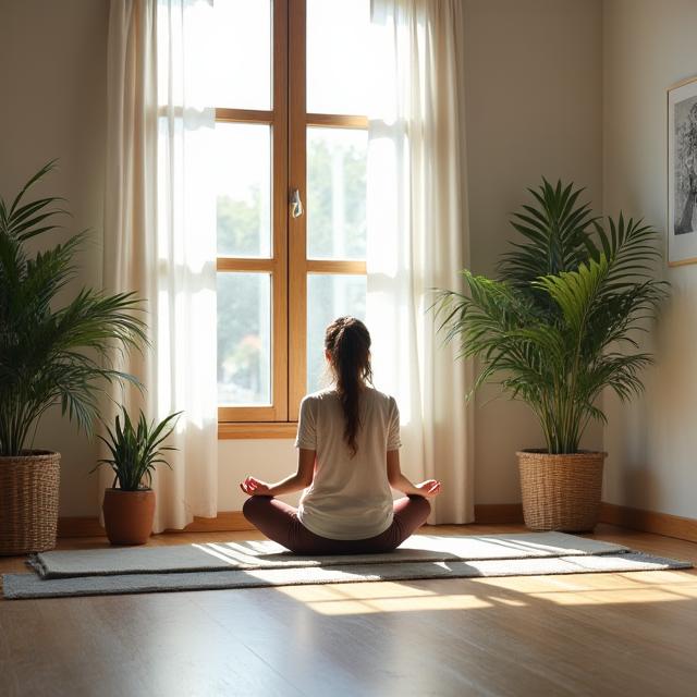 Peaceful yoga and meditation space